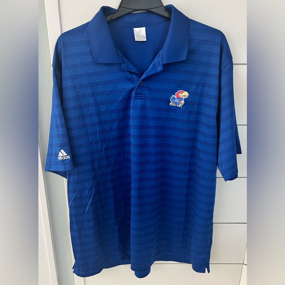 Men’s Adidas Kansas Jayhawks Royal Blue Striped Polo Shirt
